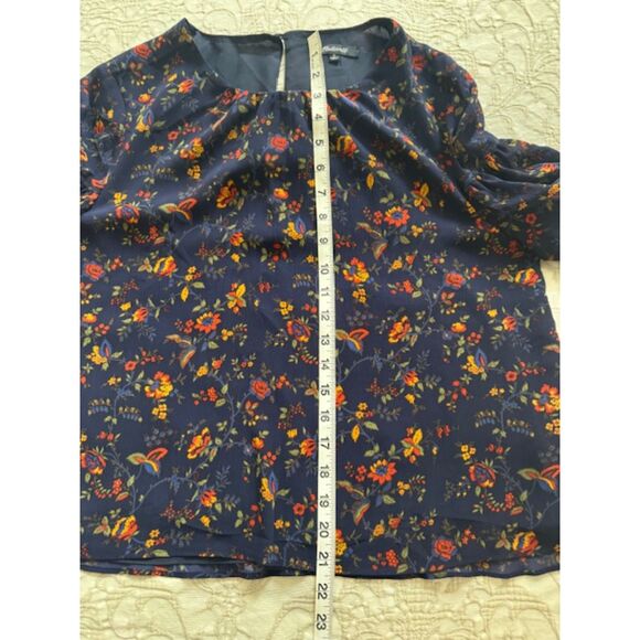 Madewell Climbing Vine Tiered Ruffle Sleeve top, Navy, Large - Picture 7 of 8